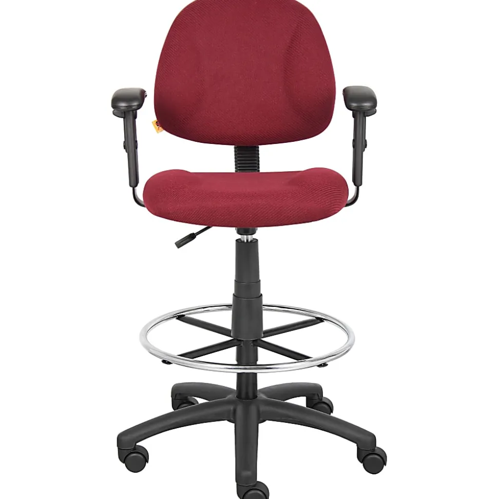 Boss Office Products Drafting Stool, Adjustable Arms, Burgundy, B1616-BY