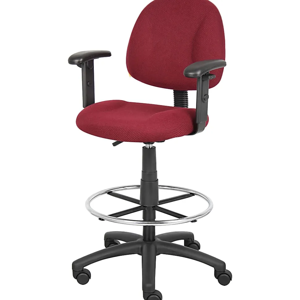 Boss Office Products Drafting Stool, Adjustable Arms, Burgundy, B1616-BY
