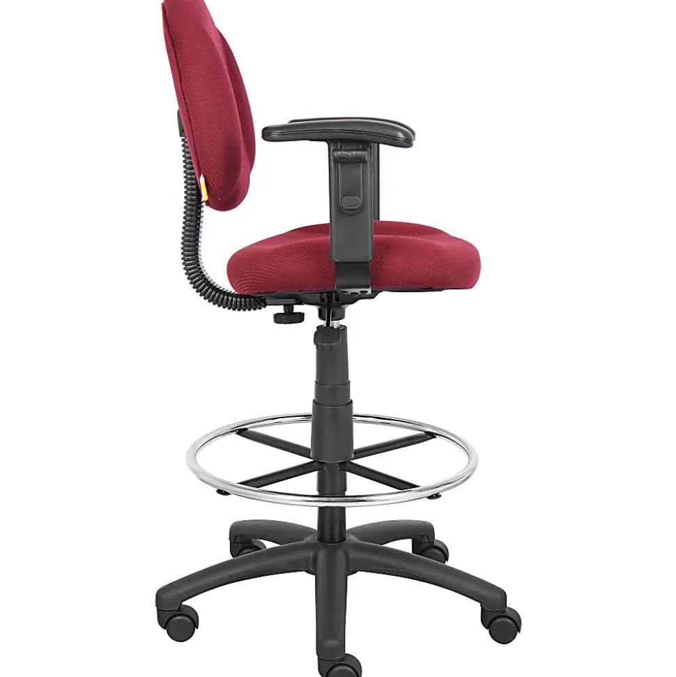 Boss Office Products Drafting Stool, Adjustable Arms, Burgundy, B1616-BY