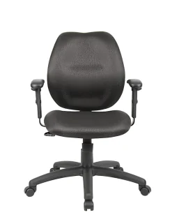 Boss Office Products Ergonomic Vinyl Mid-Back Task Chair With Adjustable Arms, Black