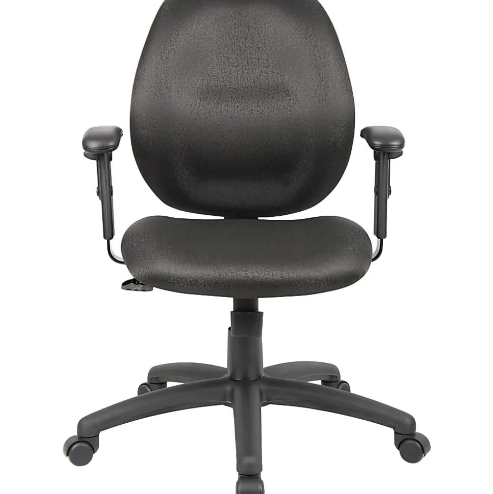 Boss Office Products Ergonomic Vinyl Mid-Back Task Chair With Adjustable Arms, Black
