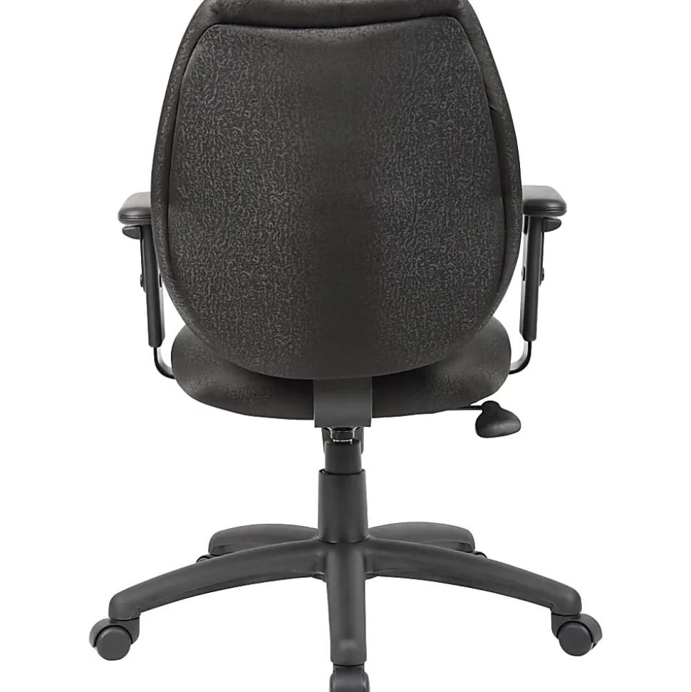 Boss Office Products Ergonomic Vinyl Mid-Back Task Chair With Adjustable Arms, Black