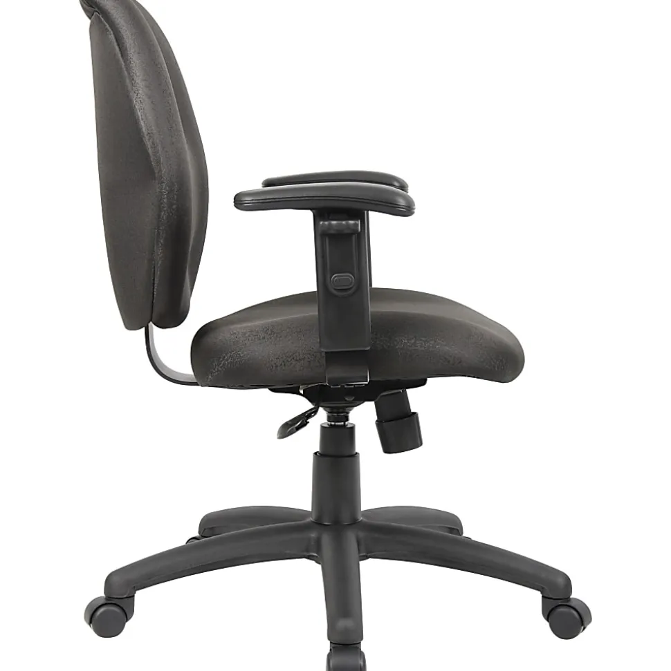 Boss Office Products Ergonomic Vinyl Mid-Back Task Chair With Adjustable Arms, Black