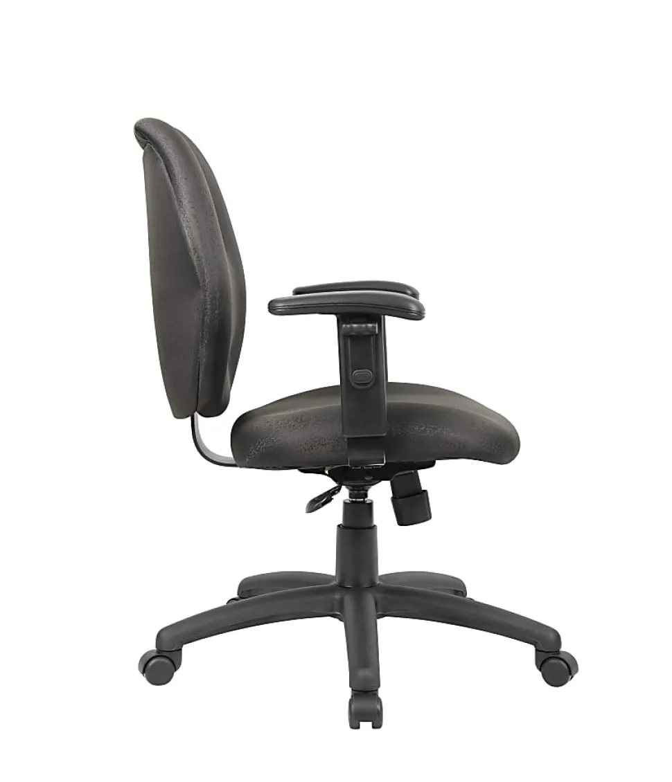 Boss Office Products Ergonomic Vinyl Mid-Back Task Chair With Adjustable Arms, Black