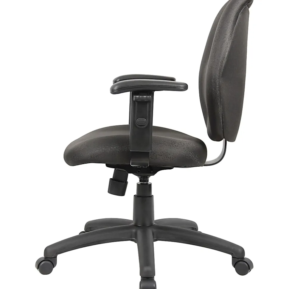 Boss Office Products Ergonomic Vinyl Mid-Back Task Chair With Adjustable Arms, Black