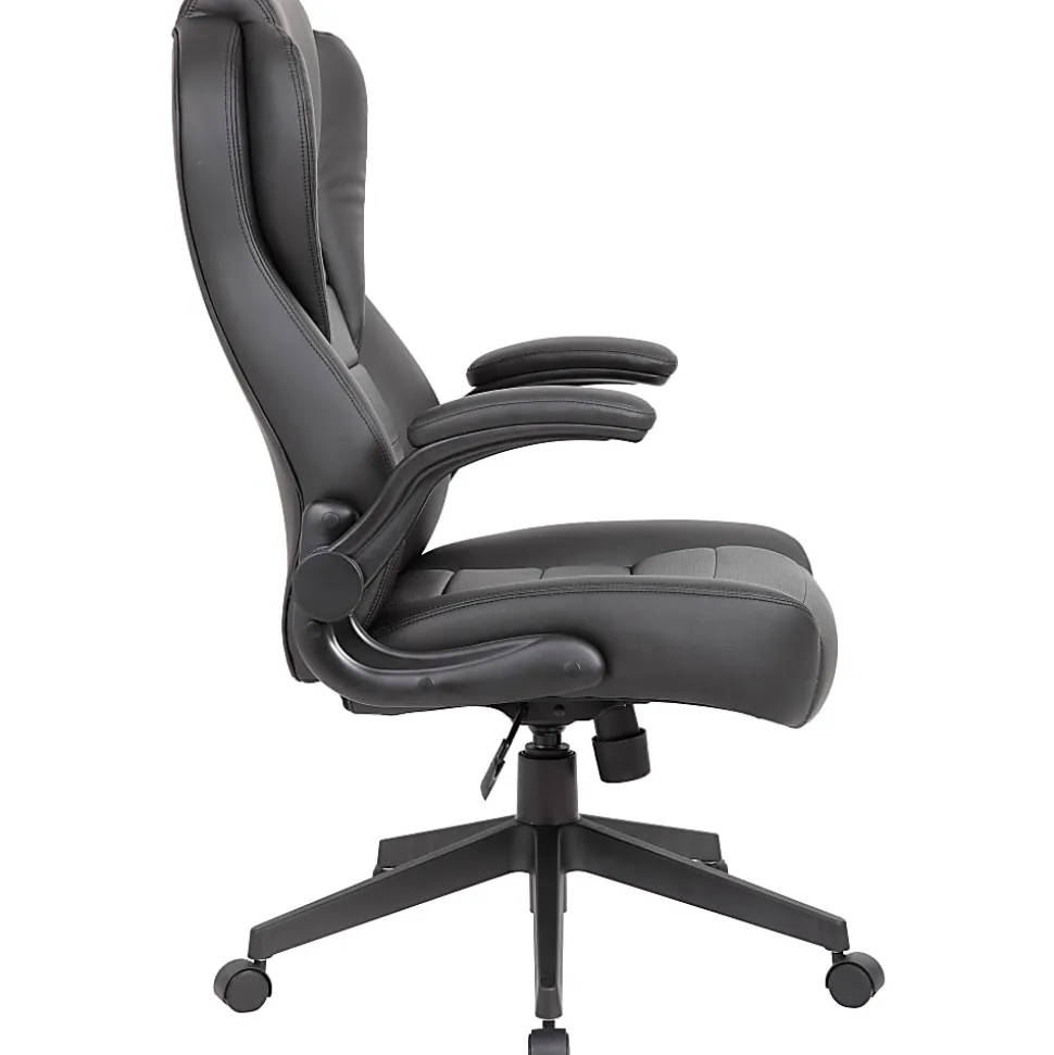 Boss Office Products Ergonomic LeatherPlus™ Bonded Leather High-Back Executive Chair, Black