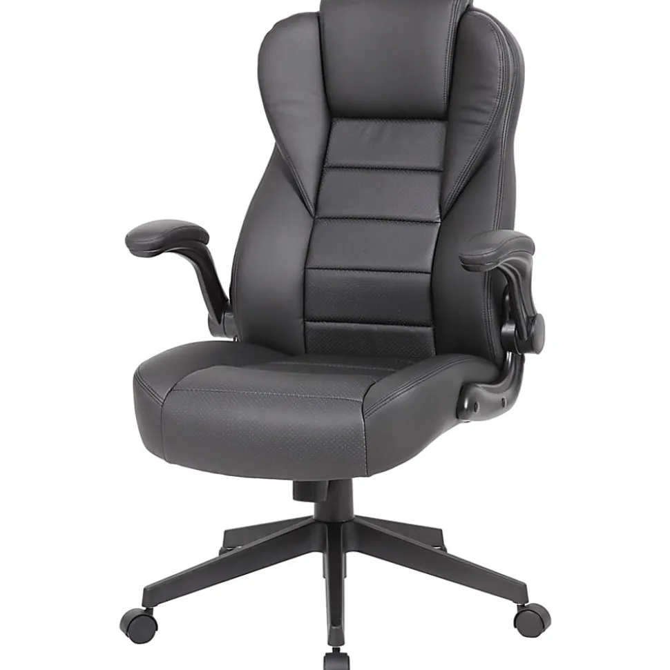 Boss Office Products Ergonomic LeatherPlus™ Bonded Leather High-Back Executive Chair, Black