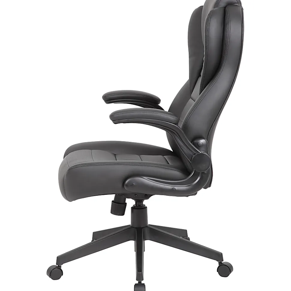 Boss Office Products Ergonomic LeatherPlus™ Bonded Leather High-Back Executive Chair, Black