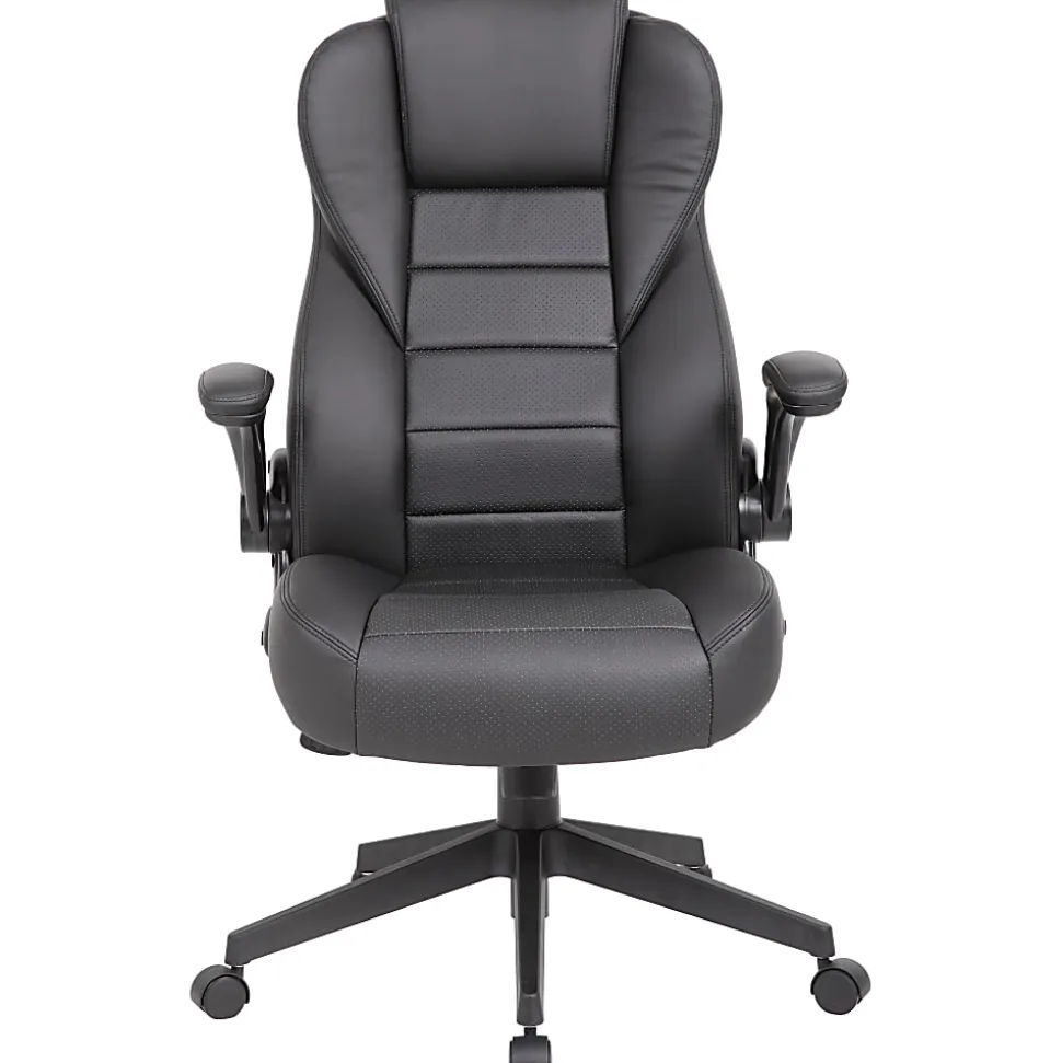 Boss Office Products Ergonomic LeatherPlus™ Bonded Leather High-Back Executive Chair, Black