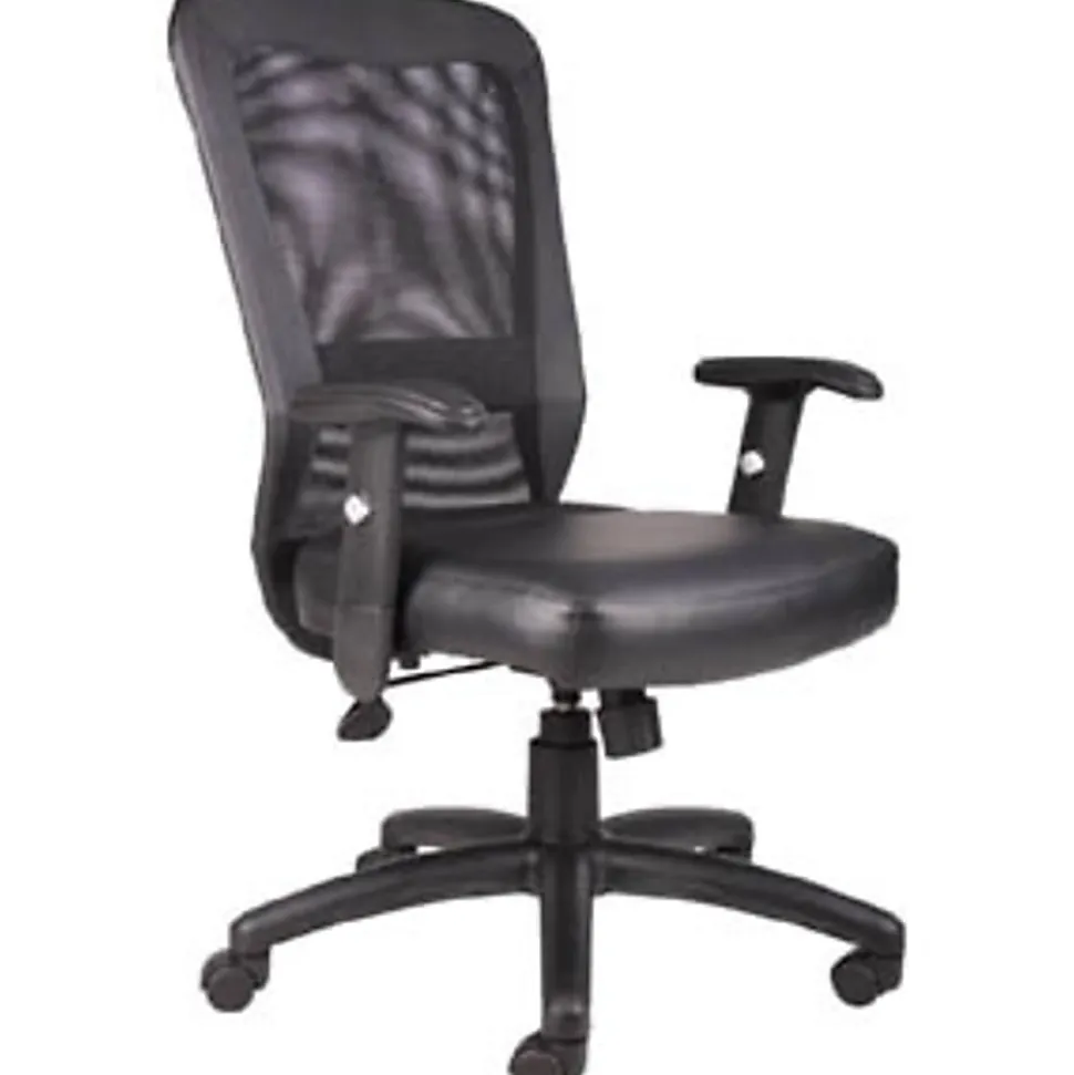 Boss Office Products Ergonomic LeatherPlus™ Bonded Leather/Mesh Web Chair, Black