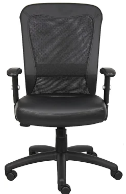 Boss Office Products Ergonomic LeatherPlus™ Bonded Leather/Mesh Web Chair, Black