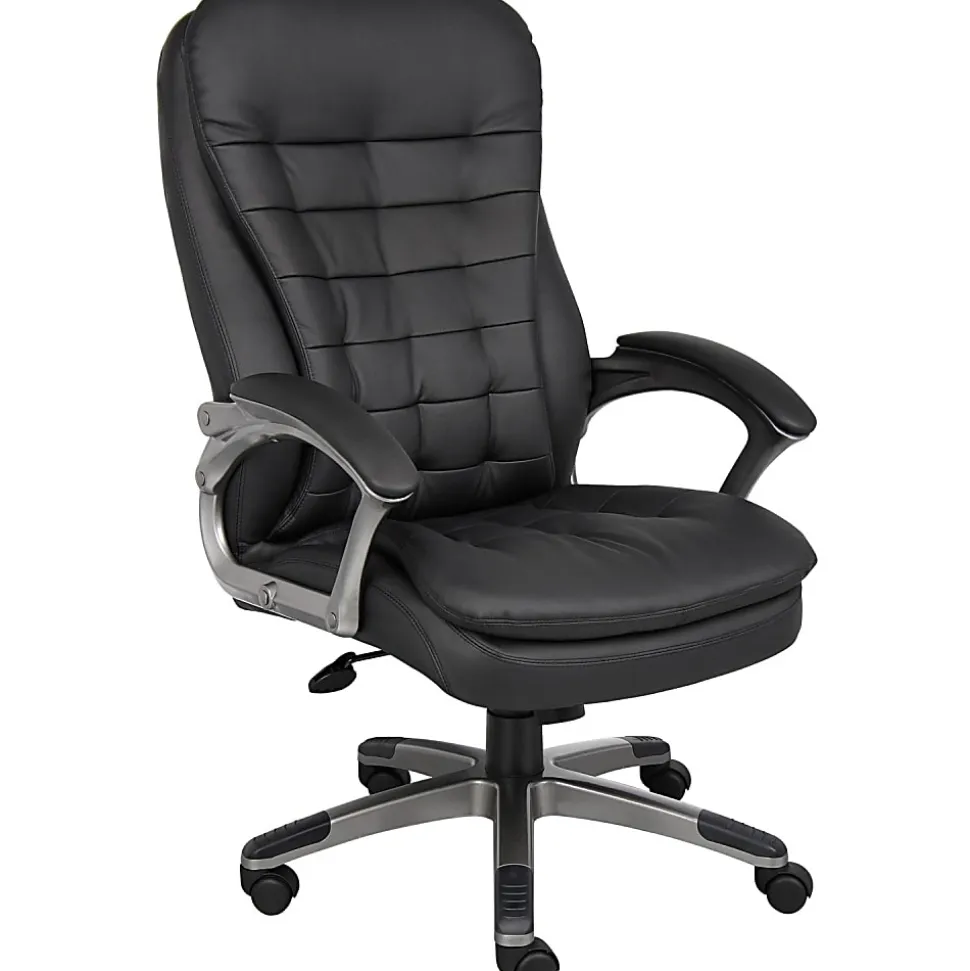Boss Office Products Ergonomic Vinyl High-Back Chair, Black/Pewter