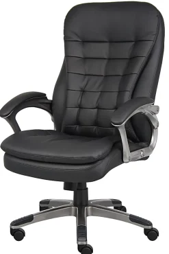Boss Office Products Ergonomic Vinyl High-Back Chair, Black/Pewter