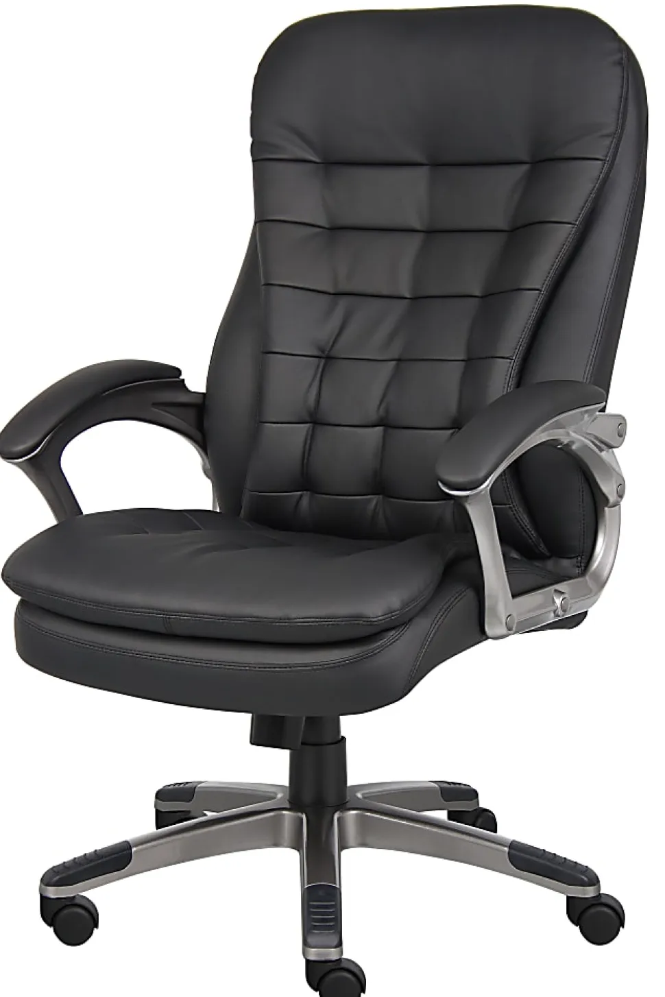 Boss Office Products Ergonomic Vinyl High-Back Chair, Black/Pewter
