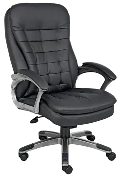 Boss Office Products Ergonomic Vinyl High-Back Chair, Black/Pewter