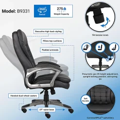 Boss Office Products Ergonomic Vinyl High-Back Chair, Black/Pewter