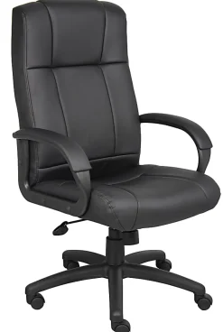 Boss Office Products Ergonomic Caressoftplus Vinyl High-Back Executive Office Chair, Black