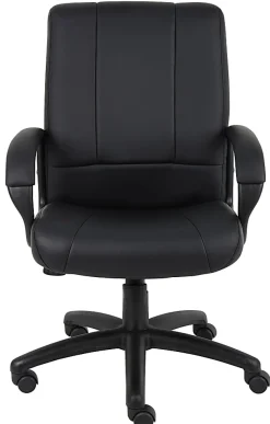 Boss Office Products Ergonomic Caressoftplus Vinyl Mid-Back Executive Chair, Black