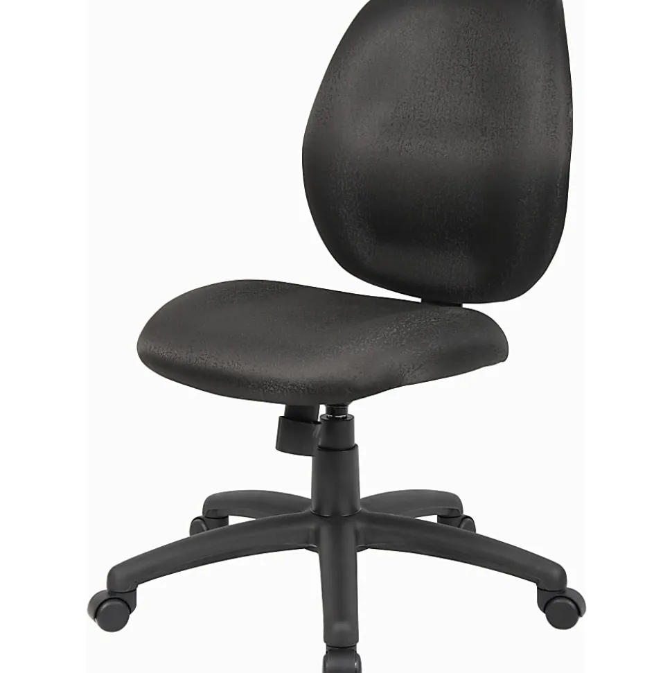 Boss Office Products Ergonomic Fabric Mid-Back Task Office Chair Without Arms, Black