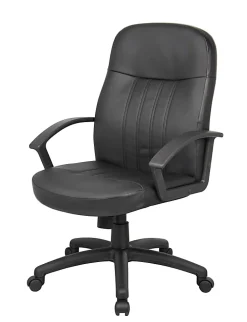 Boss Office Products Ergonomic Mid-Back Leather Chair, Black