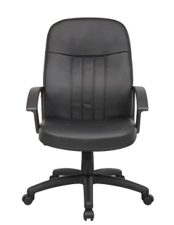 Boss Office Products Ergonomic Mid-Back Leather Chair, Black