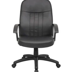 Boss Office Products Ergonomic Mid-Back Leather Chair, Black