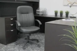 Boss Office Products Ergonomic Mid-Back Leather Chair, Black