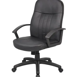 Boss Office Products Ergonomic Mid-Back Leather Chair, Black