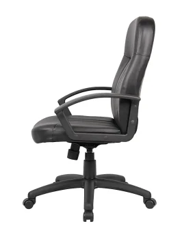 Boss Office Products Ergonomic Mid-Back Leather Chair, Black