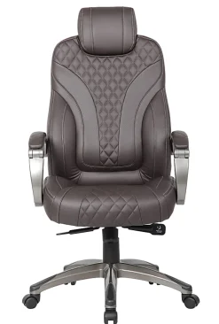 Boss Office Products Ergonomic Faux Leather High-Back Hinged Arm Executive Office Chair With Synchro-Tilt, Brown