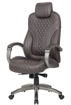 Boss Office Products Ergonomic Faux Leather High-Back Hinged Arm Executive Office Chair With Synchro-Tilt, Brown