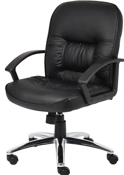 Boss Office Products Ergonomic Vinyl Mid-Back Chair, Black