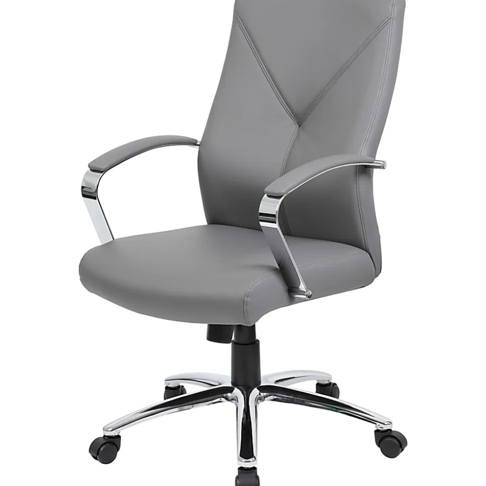 Boss Office Products Ergonomic High-Back Chair, Gray/Chrome/Gray