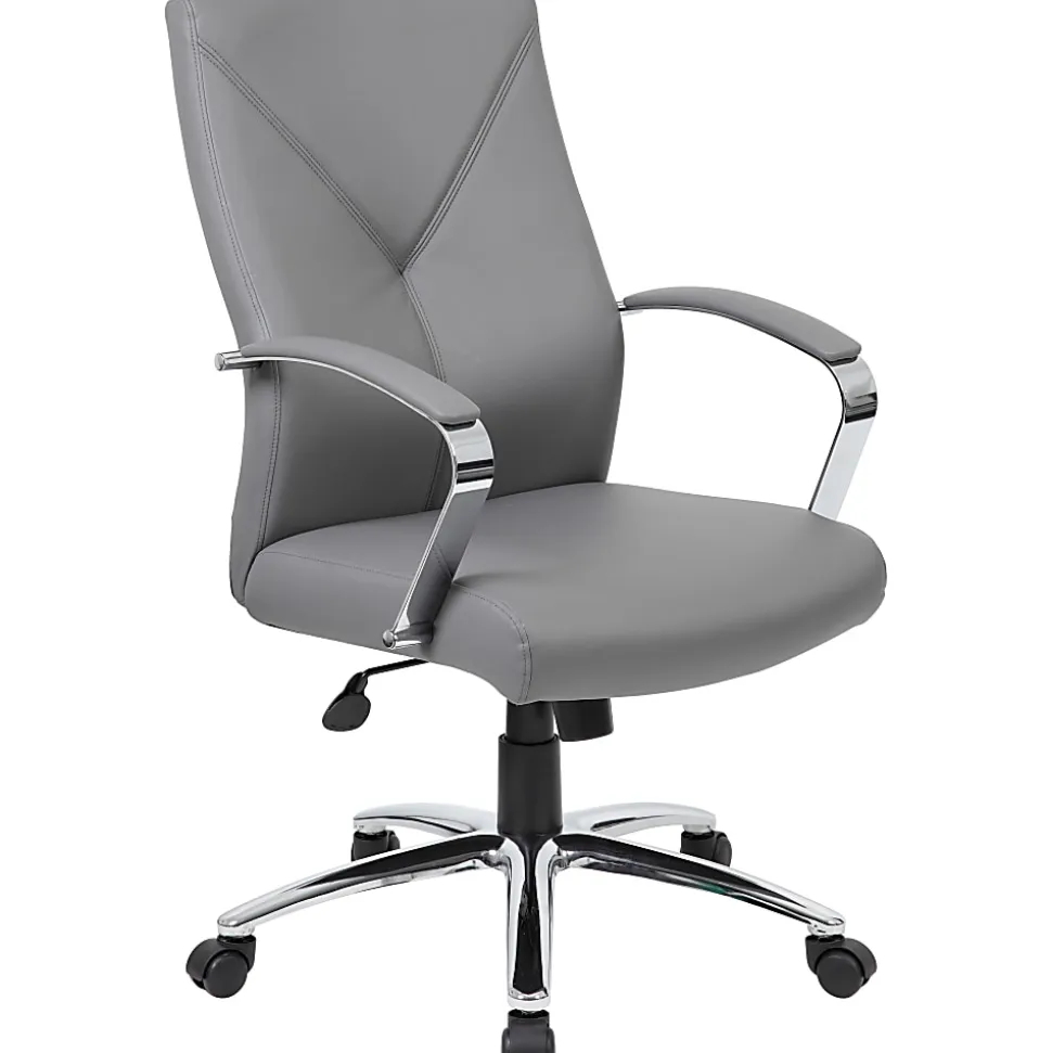 Boss Office Products Ergonomic High-Back Chair, Gray/Chrome/Gray