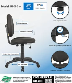 Boss Office Products Fabric Wide Back Task Chair, Black