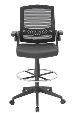 Boss Office Products Flip Arm Drafting Stool With Mesh Back, Black