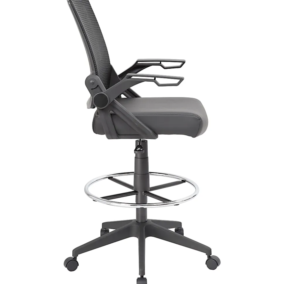 Boss Office Products Flip Arm Drafting Stool With Mesh Back, Black
