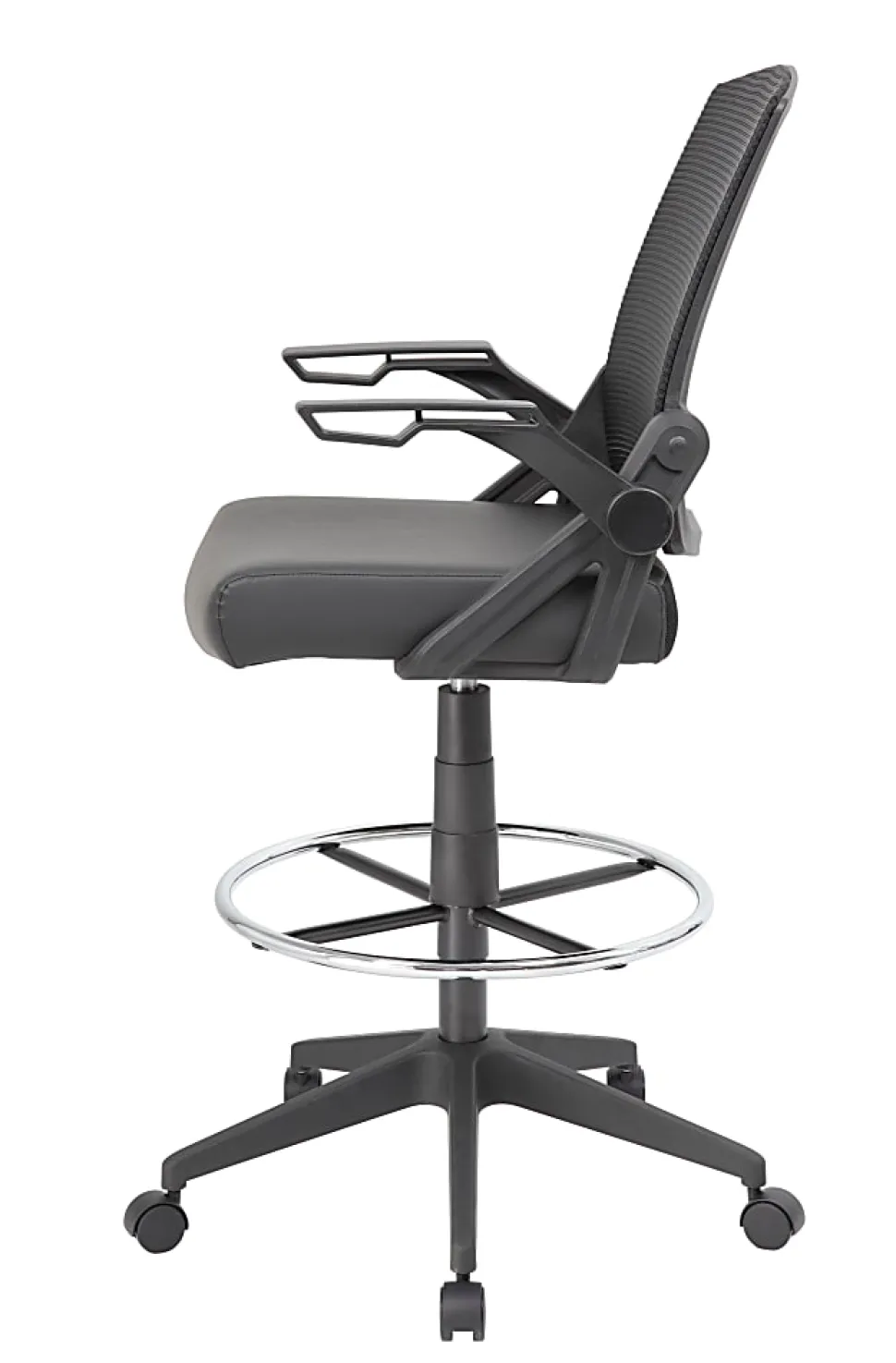 Boss Office Products Flip Arm Drafting Stool With Mesh Back, Black