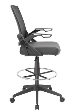 Boss Office Products Flip Arm Drafting Stool With Mesh Back, Black