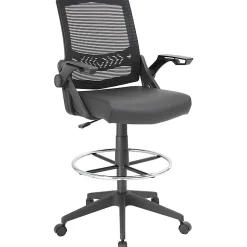 Boss Office Products Flip Arm Drafting Stool With Mesh Back, Black