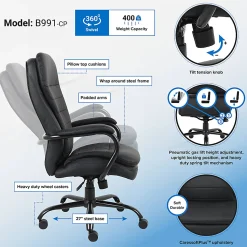 Boss Office Products Heavy Duty Big And Tall Double Plush Executive Chair, CaressoftPlusâ„¢ Vinyl, Black