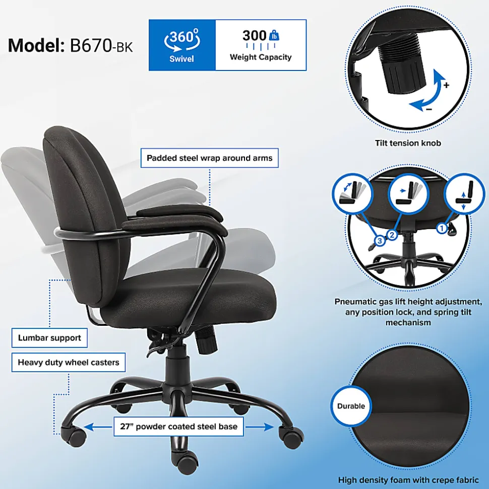 Boss Office Products Heavy-Duty Mid-Back Task Chair, Black