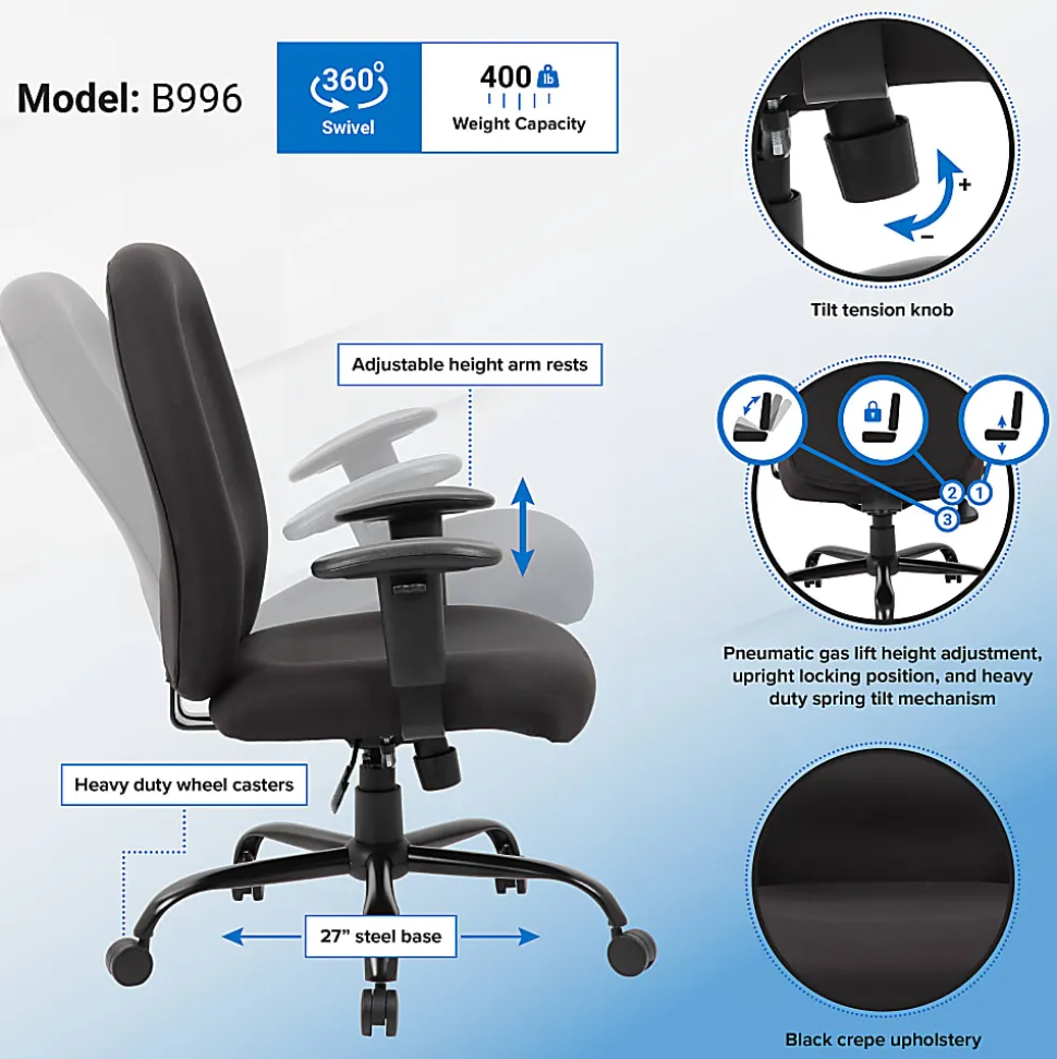 Boss Office Products Heavy-Duty Fabric Task Chair, Black