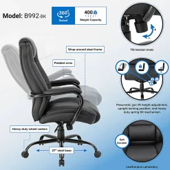 Boss Office Products Heavy-Duty Ergonomic LeatherPlus™ Bonded Leather High-Back Chair, Black