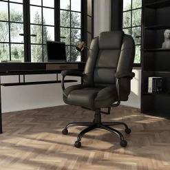 Boss Office Products Heavy-Duty Ergonomic LeatherPlus™ Bonded Leather High-Back Chair, Black