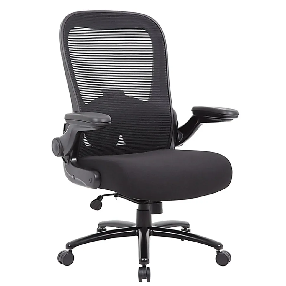 Boss Office Products Heavy-Duty Flip Arm Ergonomic Mesh High-Back Task Chair, Black