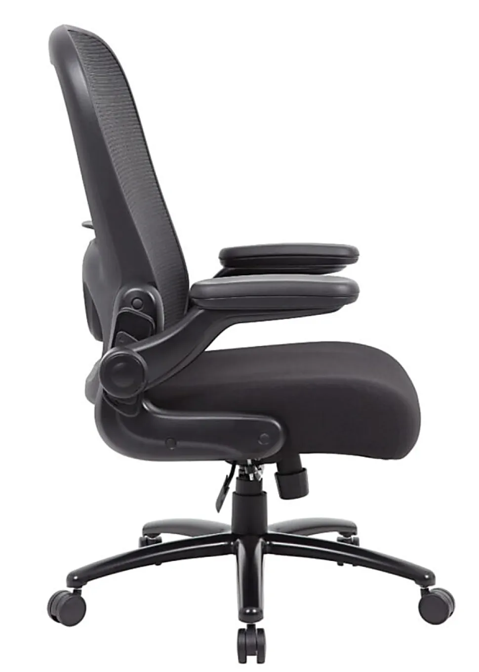 Boss Office Products Heavy-Duty Flip Arm Ergonomic Mesh High-Back Task Chair, Black