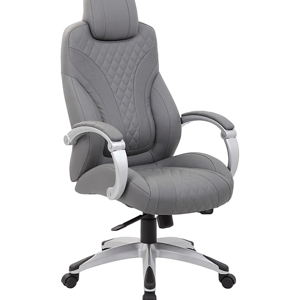 Boss Office Products Hinged Arm Ergonomic High-Back Chair, Gray