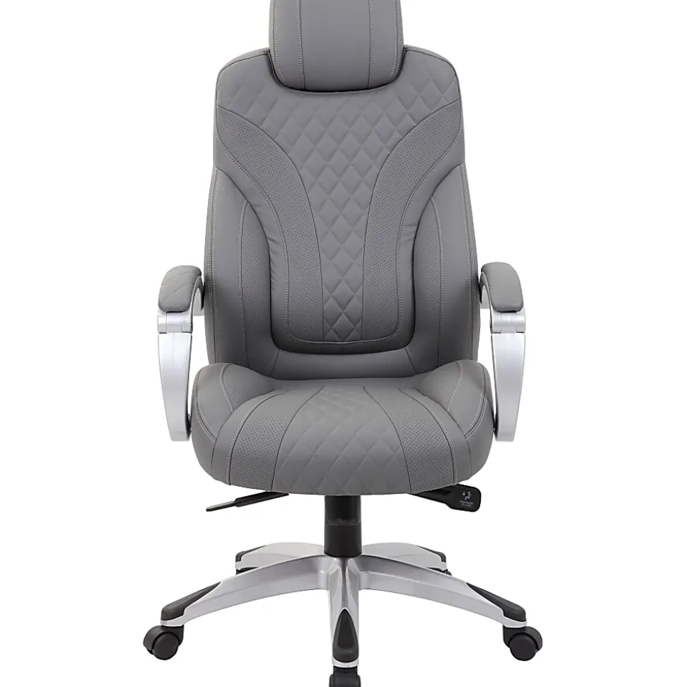 Boss Office Products Hinged Arm Ergonomic High-Back Chair, Gray