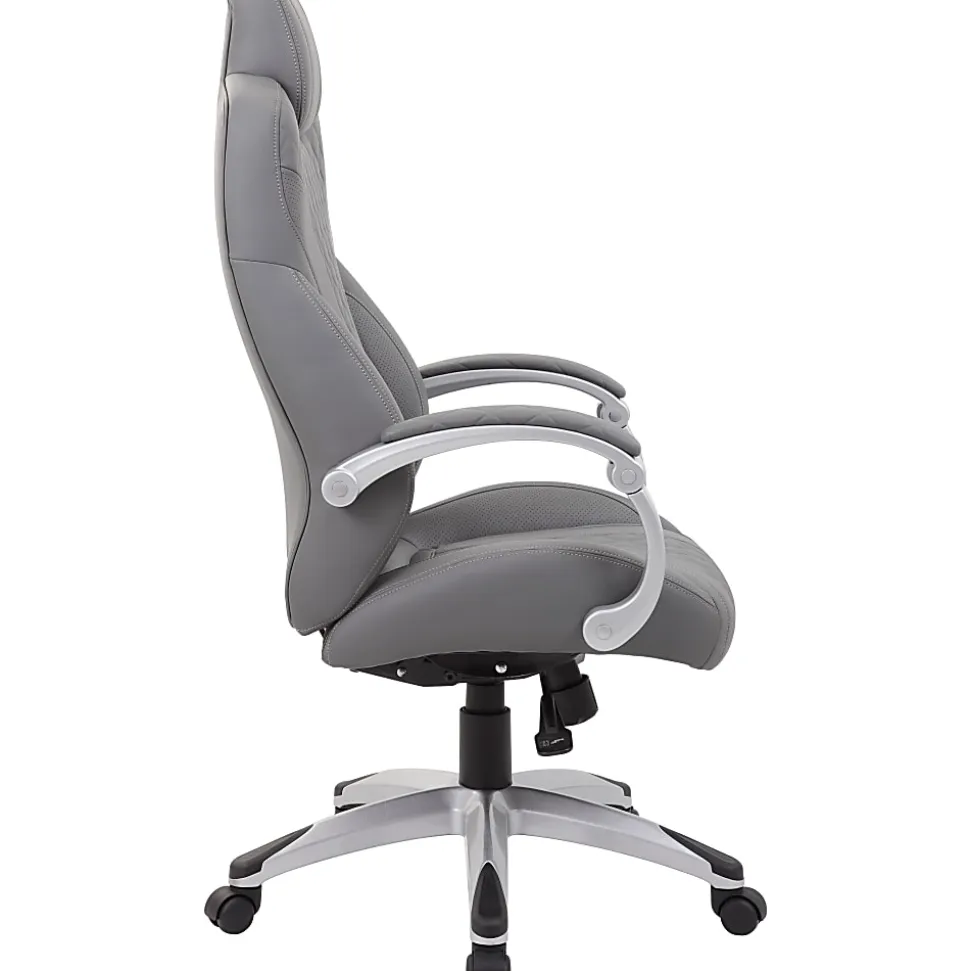 Boss Office Products Hinged Arm Ergonomic High-Back Chair, Gray